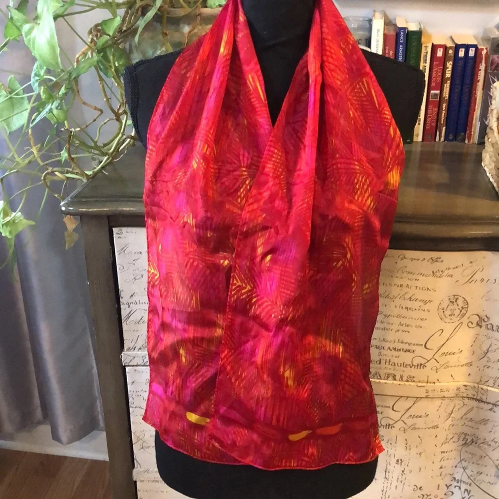 LIZ CLAIBORNE LONG SILK SCARF RED AND YELLOW